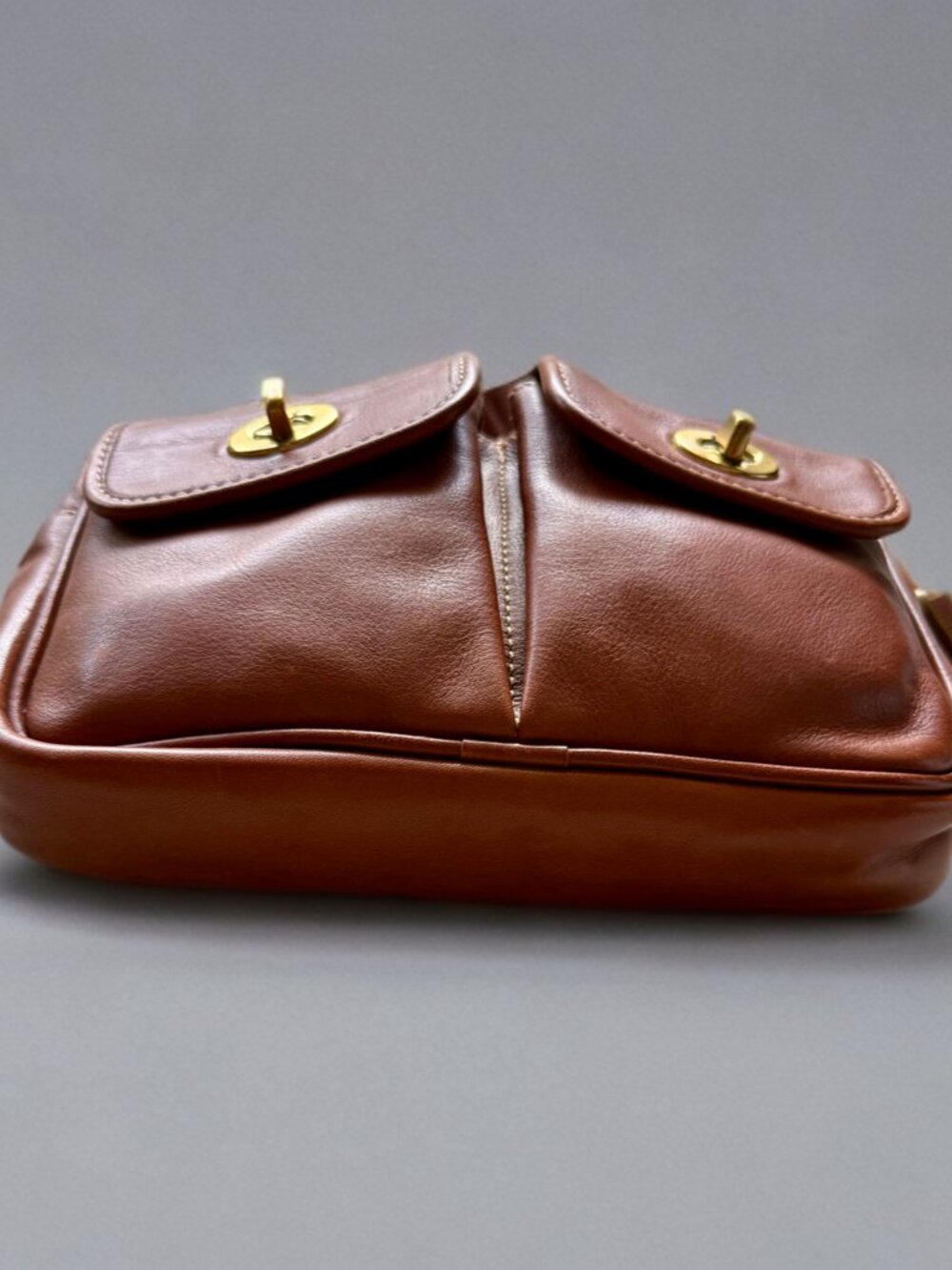 Coach Vintage British Tan Leather S-XS Double Pocket Turnlock Waist Pack 0516 - Picture 3 of 10